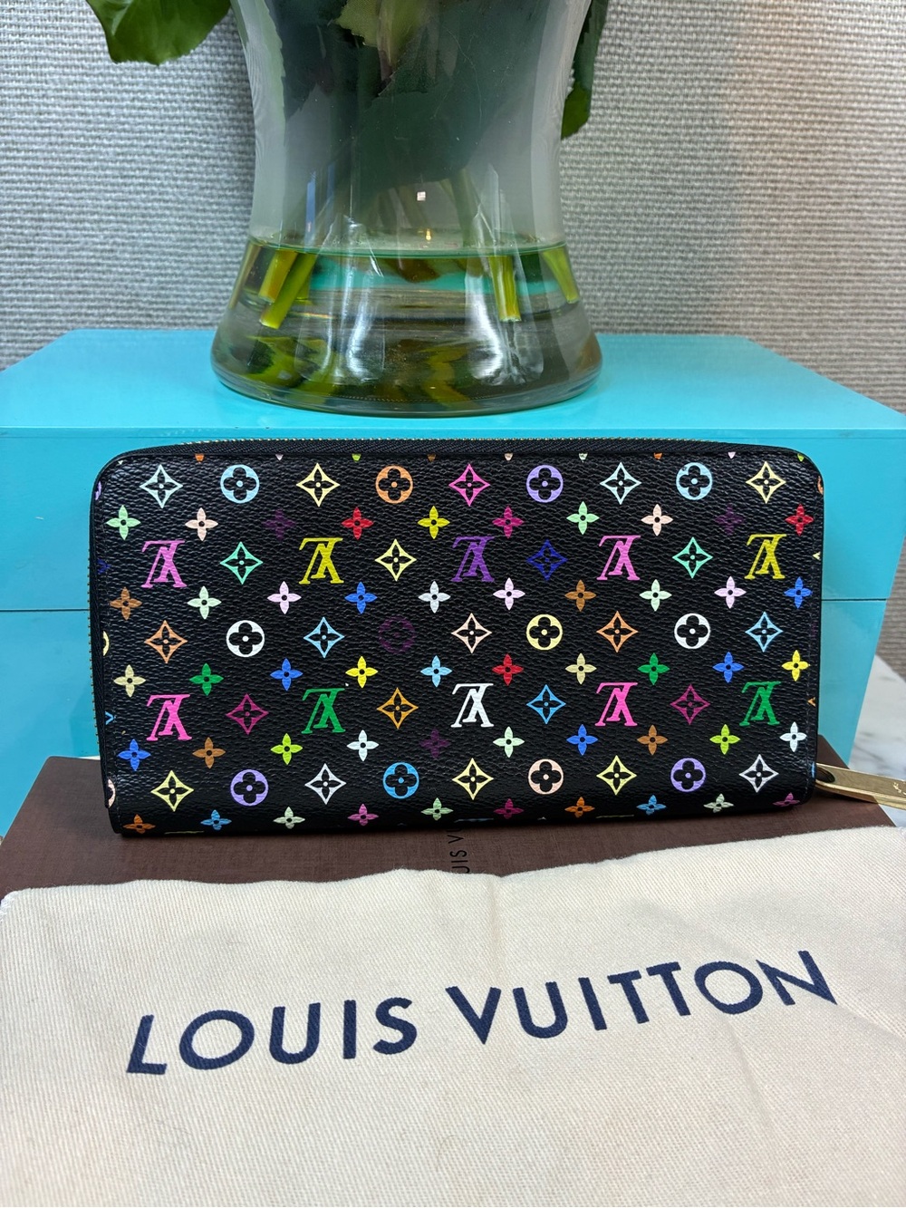 Louis Vuitton Black Multicolor Murakami Zip Around Wallet - Pristine Pre Loved
